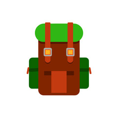 Illustration of a colorful hiking backpack with straps on transparent background