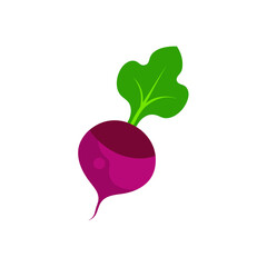 Illustration of a single beet with green leaves on transparent background