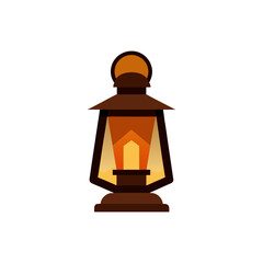 Illustration of a vintage brown glowing lantern art on transparent background