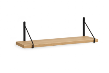 Hanging wooden shelf isolated on transparent background, wall decoration