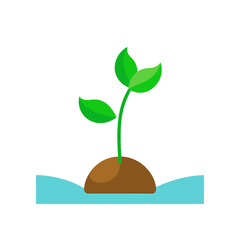 Illustration of a small plant growing in soil and water on transparent background