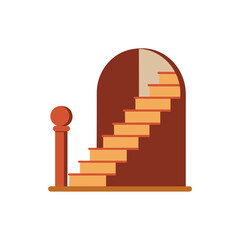 Illustration of stairs with a post and archway art on transparent background