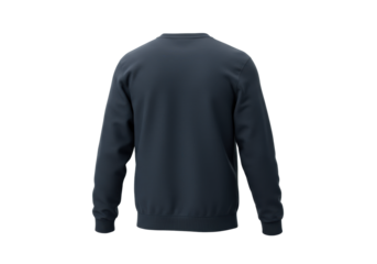 dark navy blue heavyweight cotton fleece pullover sweatshirt, back view, highlighting ribbed cuffs and shoulder seams, isolated on high-key white. e-commerce apparel mockup template