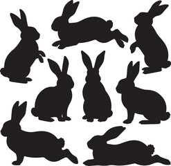 Bunny Rabbits Silhouettes Collection on White Background