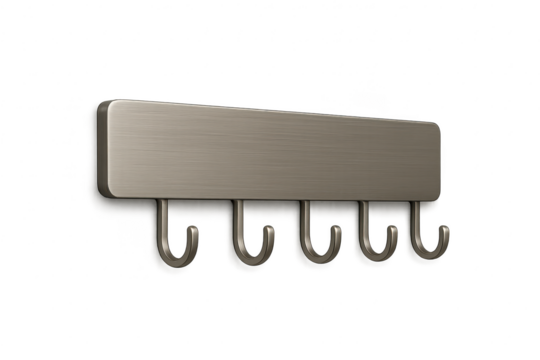 Metal coat rack with five hooks isolated on a transparent background view