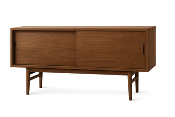 Stylish wooden cabinet isolated on transparent background, mid-century design