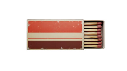 Vintage matchbox with matches isolated on transparent background