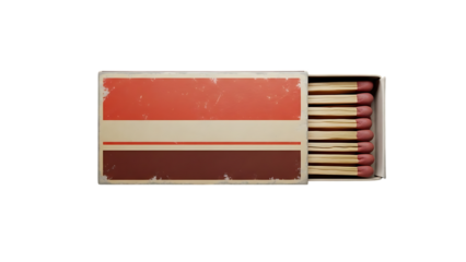 Vintage matchbox with matches isolated on transparent background