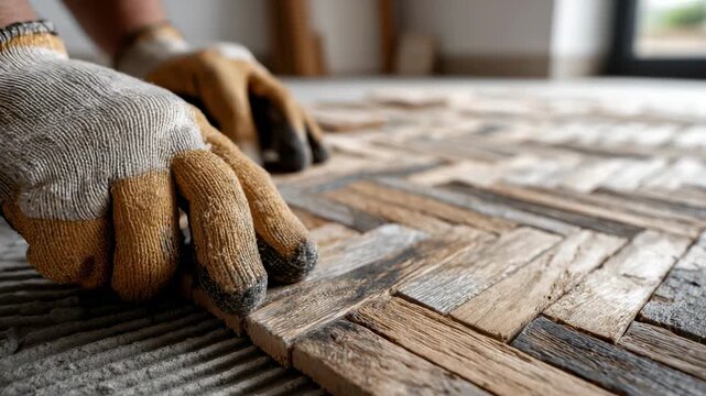 Crafting a beautiful wood floor with intricate patterns in a modern home setting