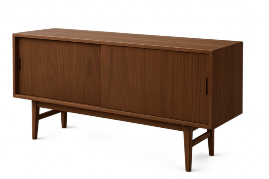 Elegant wooden sideboard on a transparent background, minimalist design style