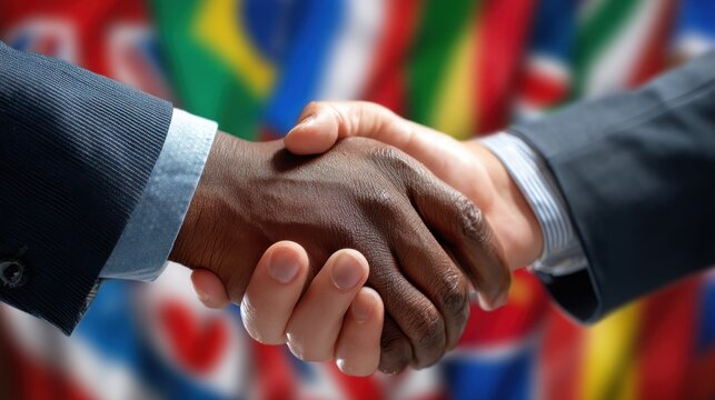 Diverse handshake symbolizing global cooperation and unity