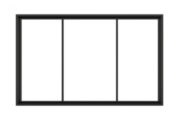 Modern black window frame with three sections isolated on transparent background