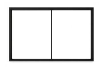 Modern black window frame isolated on transparent background, clean lines