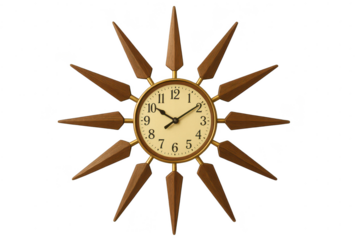 Mid-century modern starburst clock isolated on transparent background image