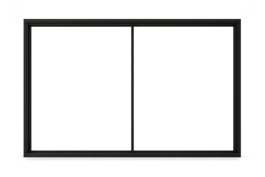 Modern black window frame isolated on transparent background, clean lines