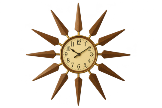 Mid-century modern starburst clock isolated on transparent background image