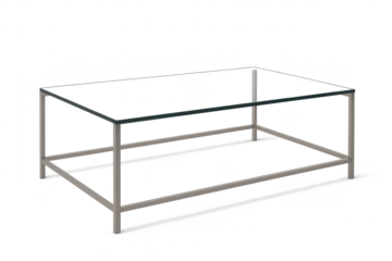 Modern glass coffee table with metal frame isolated on transparent background