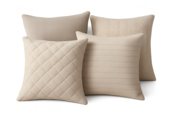 Beige pillows with varied textures, isolated on transparent background.
