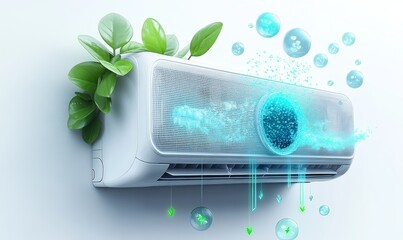 An innovative air conditioning unit blends advanced technology with nature for a refreshing atmosphere