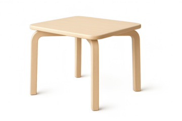 Elegant light wood small square table isolated on transparent background, minimalist design