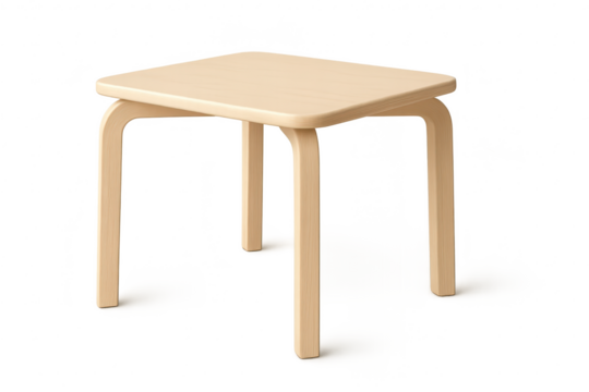 Elegant light wood small square table isolated on transparent background, minimalist design