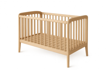 Wooden baby crib, isolated on transparent background, ready for your infant.