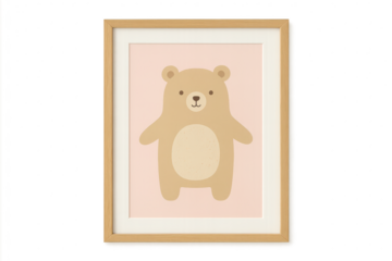 Adorable children's art print featuring a cute bear, isolated on transparent background.