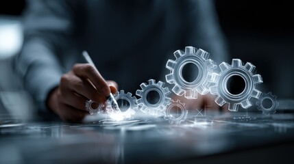 Person interacting with digital gears interface