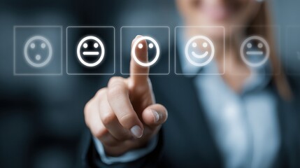 Fototapeta premium Person selecting positive emotion face on screen