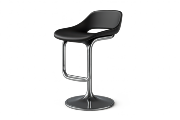 Sleek black modern bar stool isolated on transparent background, contemporary design.
