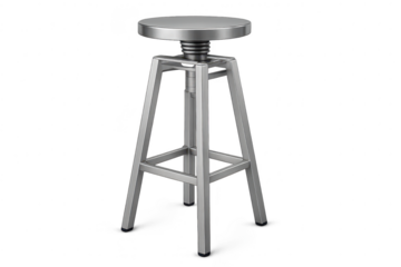 Sleek metal adjustable bar stool isolated on transparent background, modern.