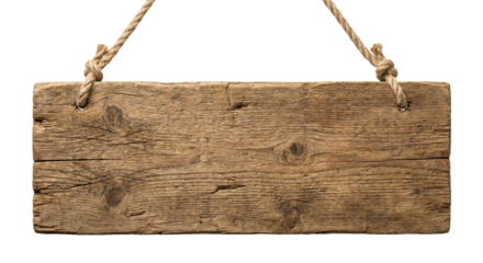 Old Wooden Signboard Hanging On Ropes Isolated
