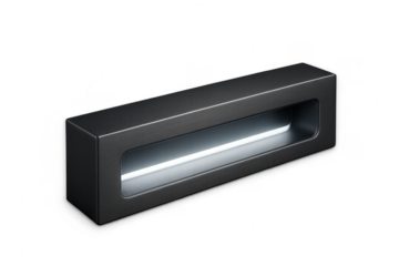 Modern black rectangular LED light lamp isolated on transparent background.