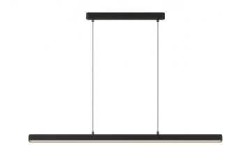 Modern black linear LED pendant light fixture, isolated on transparent background