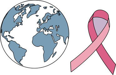 Global breast cancer awareness represented by pink ribbon and world.