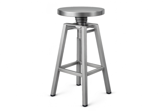 Sleek metal adjustable bar stool isolated on transparent background, modern.