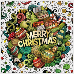 Fototapeta premium Vector illustration of a Christmas tree on an abstract floral background with place for text with a frame