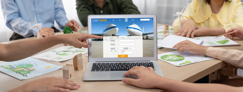 Online flight booking website provide brisk reservation system . Travel technology concept .