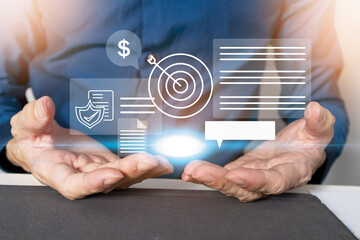 Business plan and goal concept ,Businessman sets financial investment goal,Business success goal