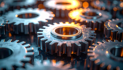 Interlocking Gears of Industry: An intimate, close-up view of intricately meshing gears, symbolizing the synergy and precision of modern industry.