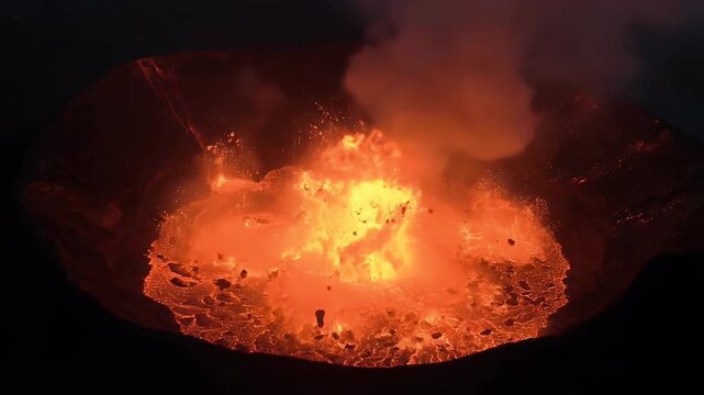 Intense Volcanic Eruption with Bubbling Lava and Explosions.