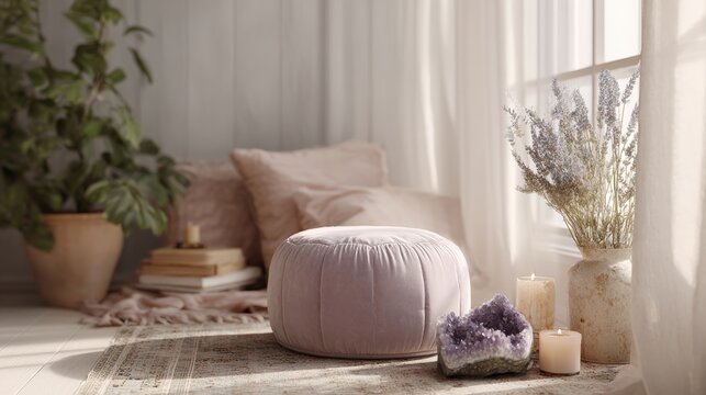 Cozy living room with a large window on the right side. the window has white curtains and is letting in natural light.