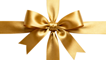 Golden ribbon bow tied neatly around a present for celebrations and special occasions