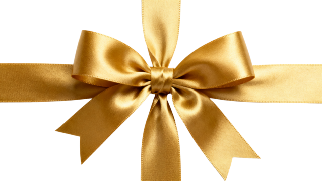 Golden ribbon bow tied neatly around a present for celebrations and special occasions