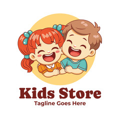 Cute Kids Store Logo with Happy Children Illustration