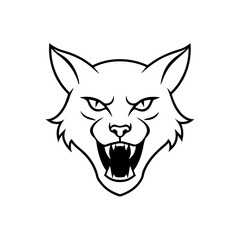 Obraz premium Outline drawing of an angry feline head with teeth on transparent background