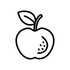Outline drawing of an apple with a leaf and dots on transparent background