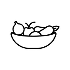 Outline drawing of a bowl filled with fruits on transparent background
