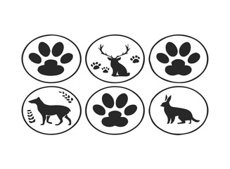 Collection of animal tracks icons for bear deer dog and bird