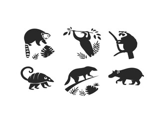 Naklejka premium Tropical mammal icons lemur sloth monkey set